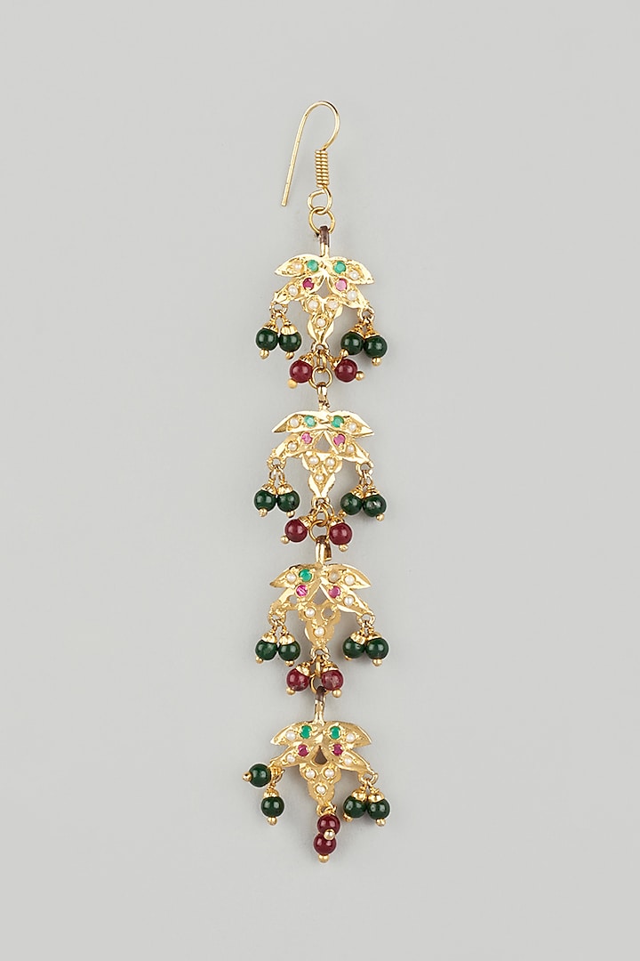 Gold Finish Multi-Colored Stone & Beaded Mangtikka by Just Shraddha