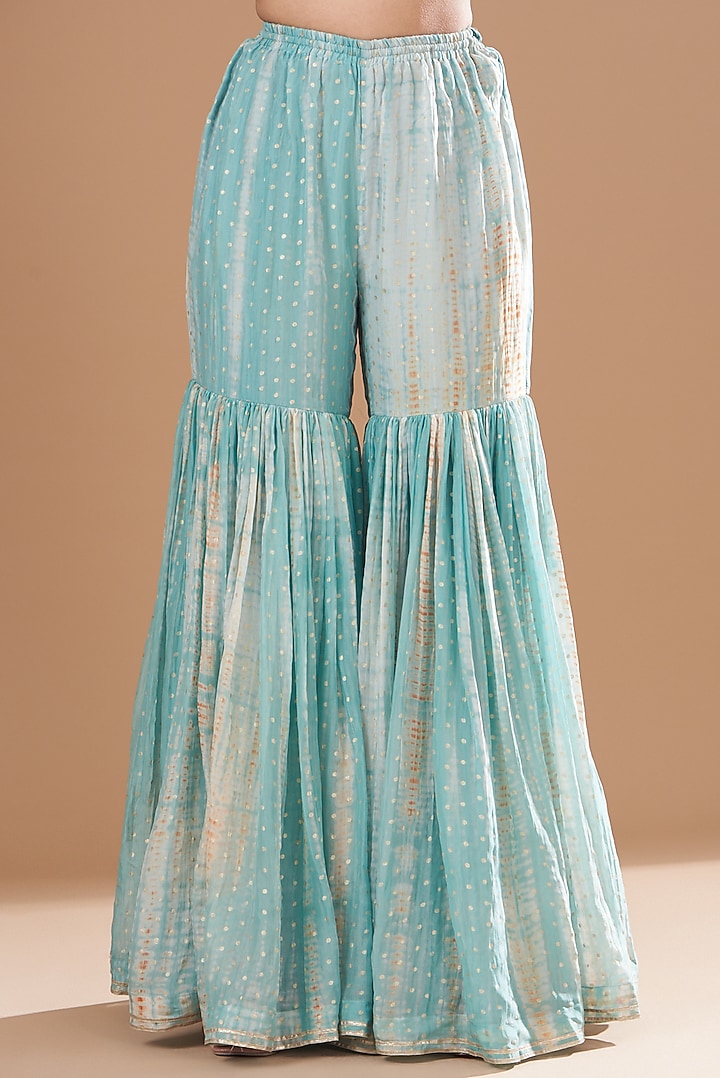 Aqua Organza Foil & Tie Dyed Gharara Set by Kisneel by Pam at Pernia's Pop Up Shop