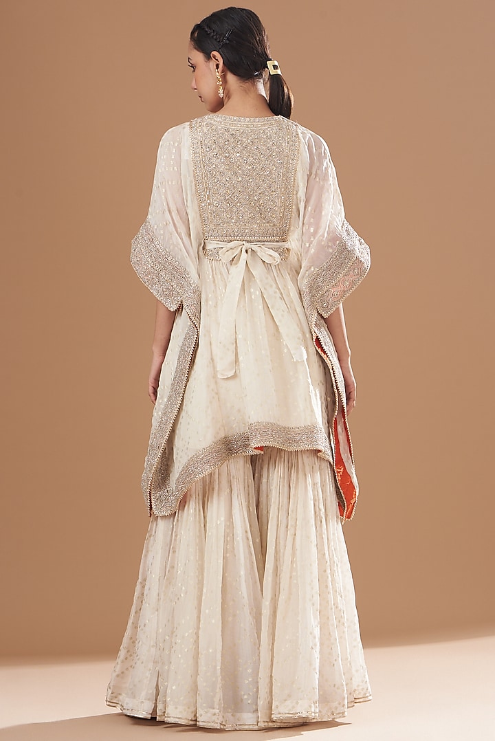 Ivory Organza Foil & Tie Dyed Gharara Set by Kisneel by Pam at Pernia's Pop Up Shop