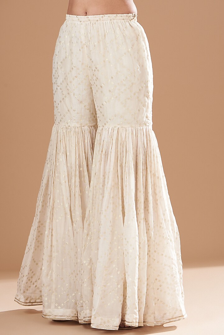 Ivory Organza Foil & Tie Dyed Gharara Set by Kisneel by Pam at Pernia's Pop Up Shop
