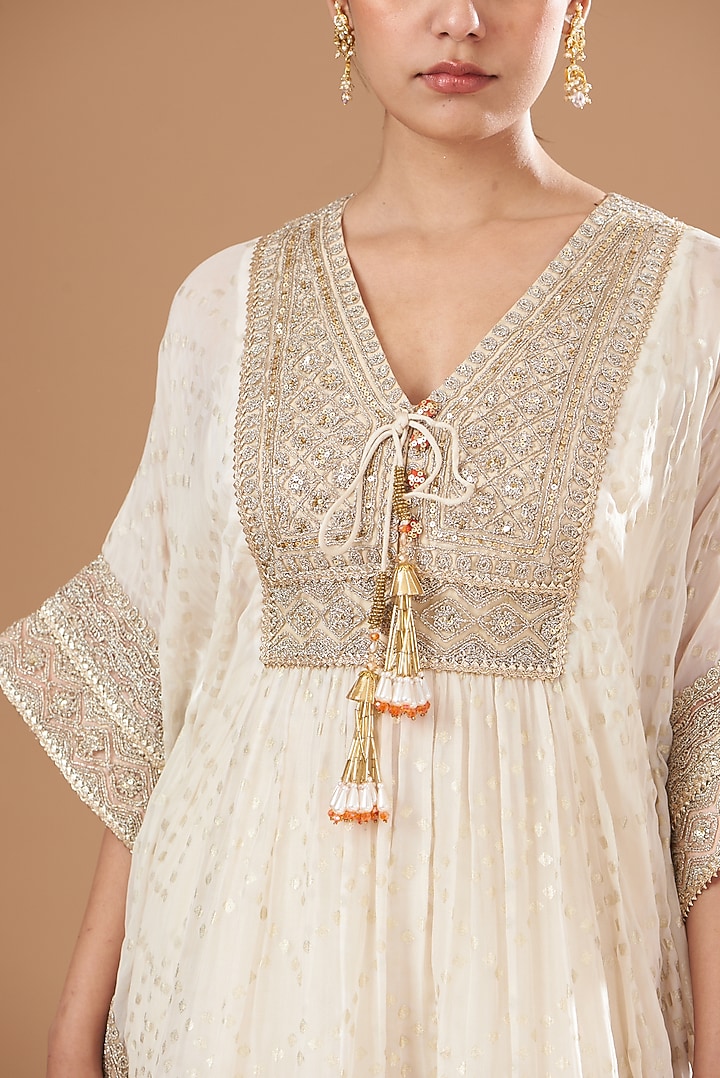 Ivory Organza Foil & Tie Dyed Gharara Set by Kisneel by Pam at Pernia's Pop Up Shop