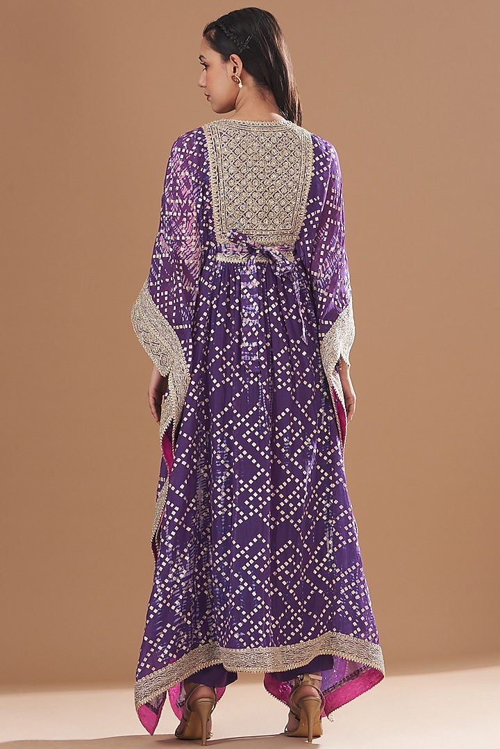 Purple Organza Foil & Tie Dyed Kaftan Set by Kisneel by Pam at Pernia's Pop Up Shop