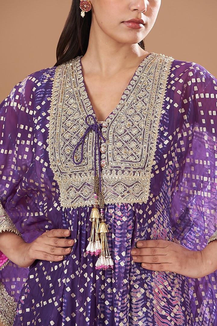 Purple Organza Foil & Tie Dyed Kaftan Set by Kisneel by Pam at Pernia's Pop Up Shop