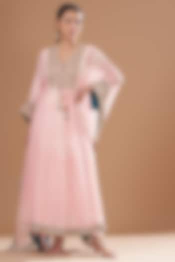 Pink Organza Foil & Tie Dyed Kaftan Set by Kisneel by Pam at Pernia's Pop Up Shop