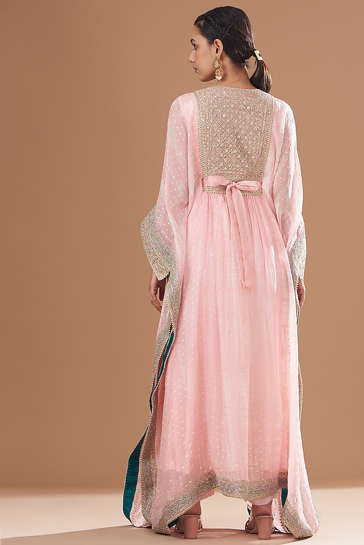 Pink Organza Foil & Tie Dyed Kaftan Set by Kisneel by Pam at Pernia's Pop Up Shop
