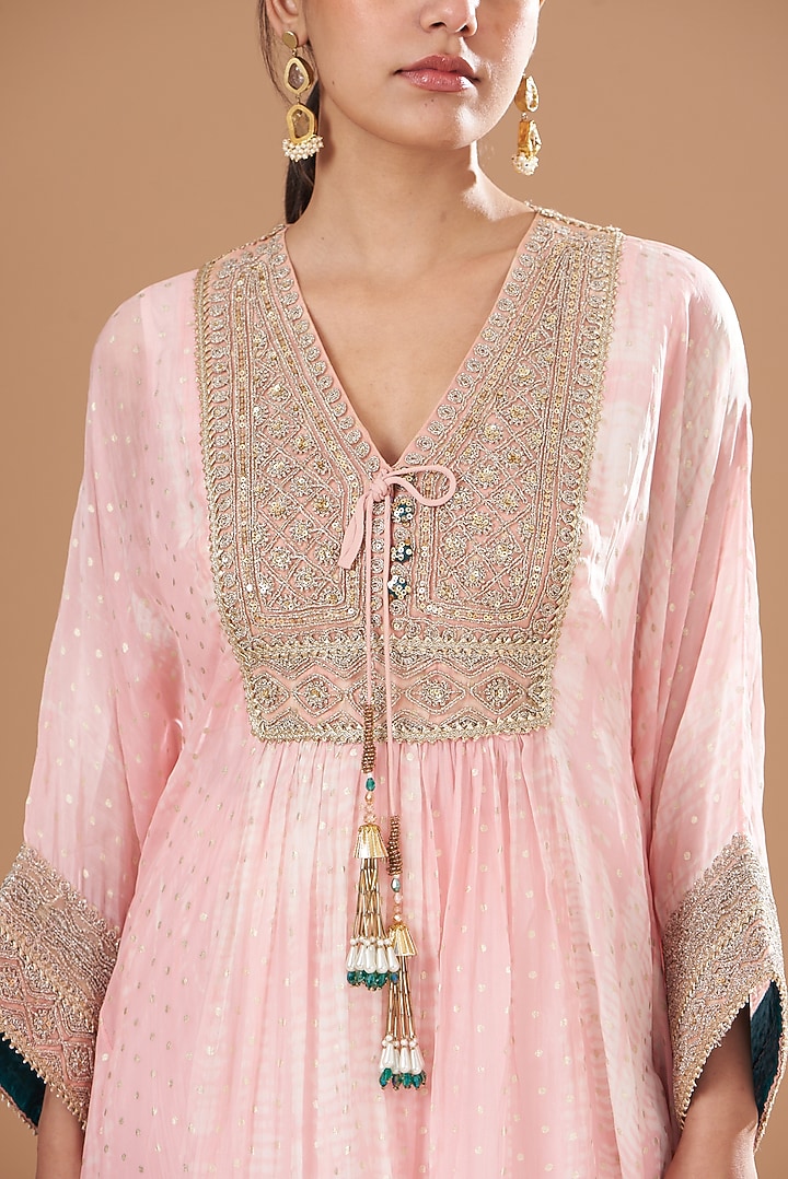 Pink Organza Foil & Tie Dyed Kaftan Set by Kisneel by Pam at Pernia's Pop Up Shop