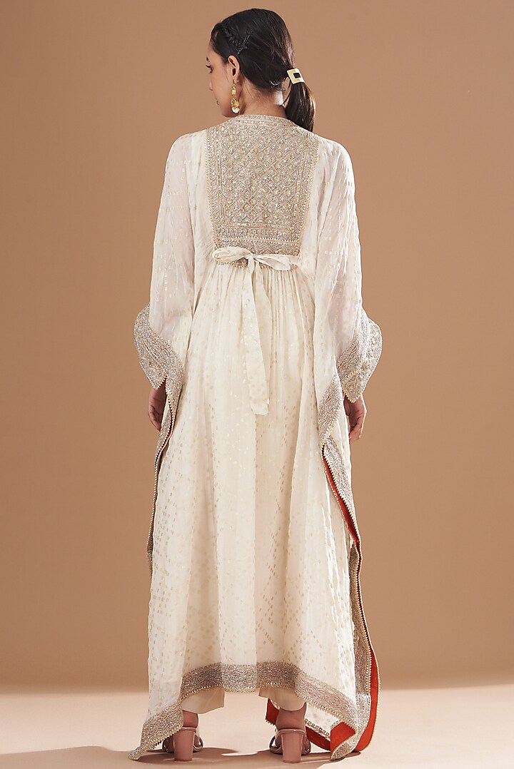 Ivory Organza Foil & Tie Dyed Kaftan Set by Kisneel by Pam at Pernia's Pop Up Shop