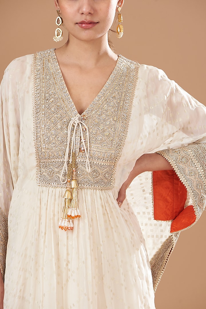 Ivory Organza Foil & Tie Dyed Kaftan Set by Kisneel by Pam at Pernia's Pop Up Shop
