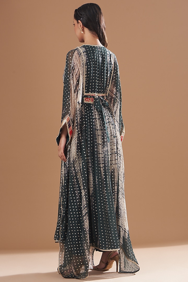 Emerald Green Chiffon Embroidered Kaftan Set by Kisneel by Pam at Pernia's Pop Up Shop