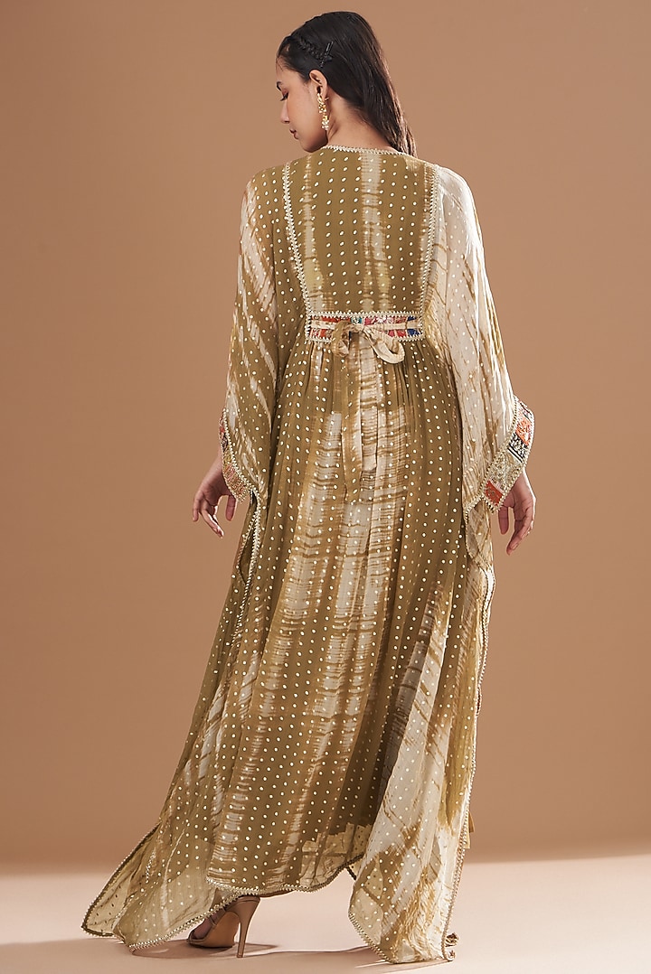 Olive Chiffon Embroidered Kaftan Set by Kisneel by Pam at Pernia's Pop Up Shop