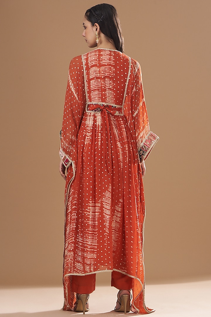 Orange Chiffon Embroidered Kaftan Set by Kisneel by Pam at Pernia's Pop Up Shop