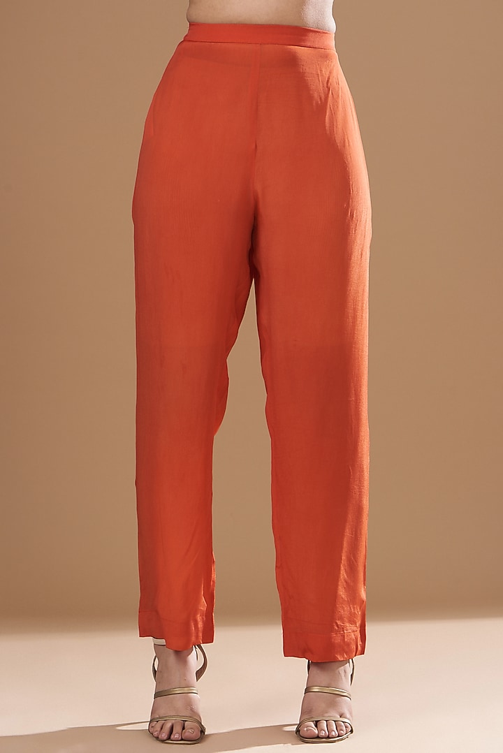 Orange Chiffon Embroidered Kaftan Set by Kisneel by Pam at Pernia's Pop Up Shop
