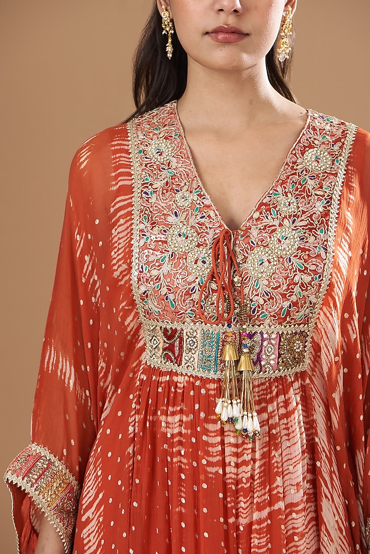 Orange Chiffon Embroidered Kaftan Set by Kisneel by Pam at Pernia's Pop Up Shop