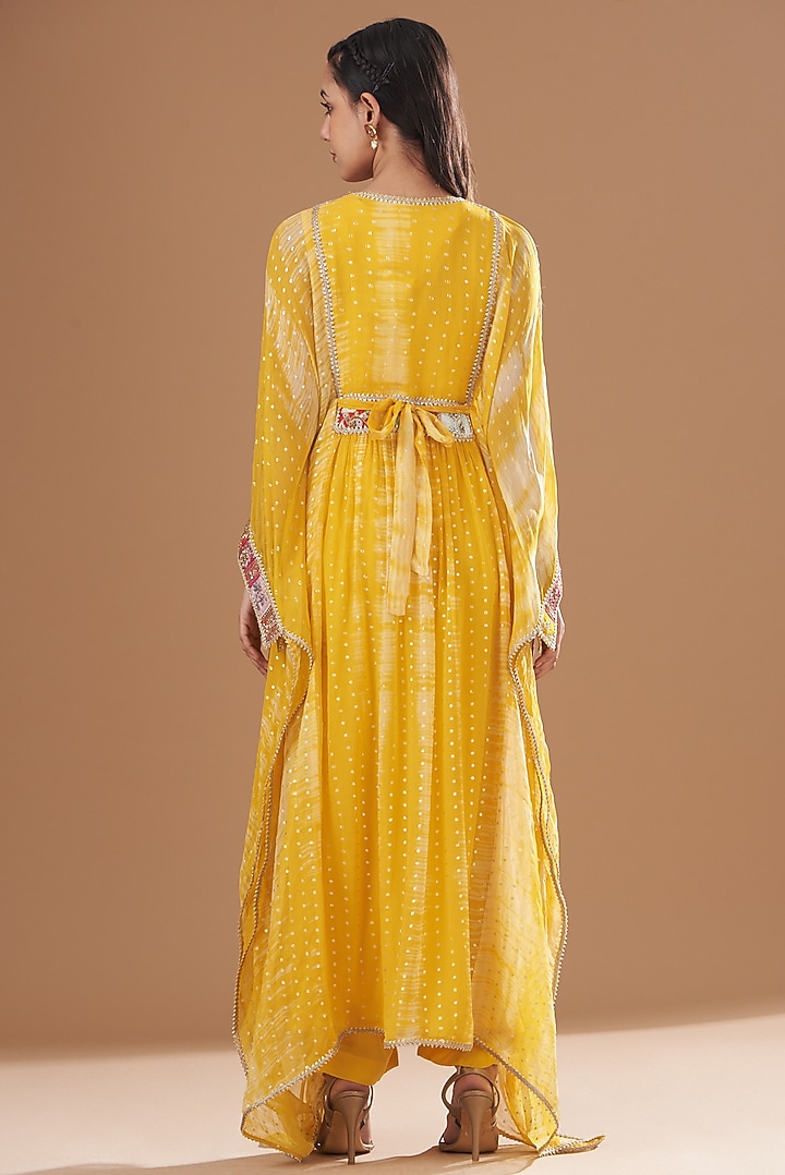 Yellow Chiffon Embroidered Kaftan Set by Kisneel by Pam at Pernia's Pop Up Shop