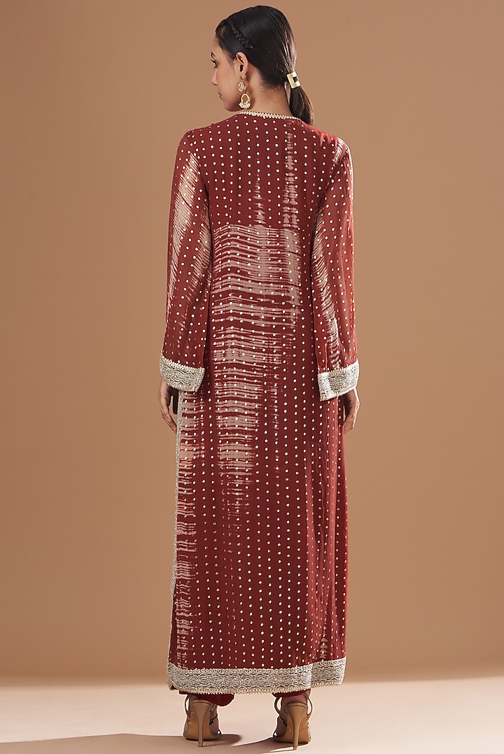 Maroon Chiffon Embroidered Kaftan Set by Kisneel by Pam at Pernia's Pop Up Shop