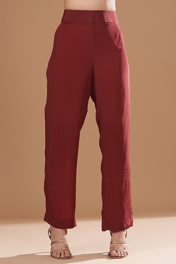 Maroon Chiffon Embroidered Kaftan Set by Kisneel by Pam at Pernia's Pop Up Shop