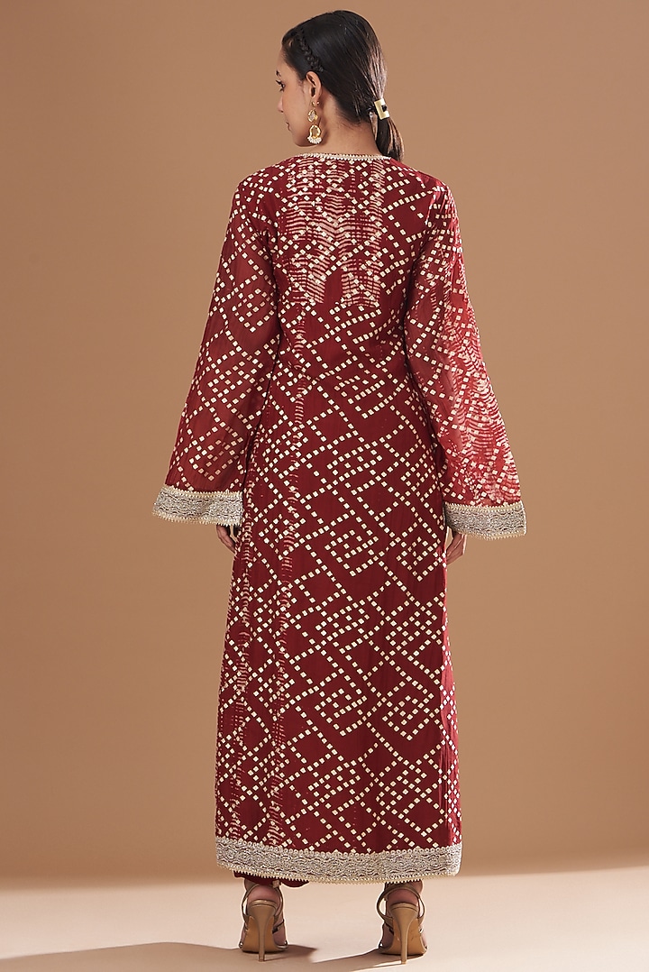 Maroon Organza Tie-Dyed Kurta Set by Kisneel by Pam at Pernia's Pop Up Shop