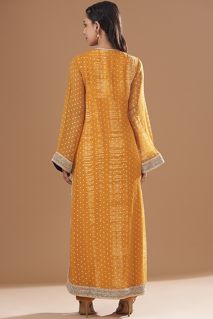 Orange Chiffon Tie-Dyed Kurta Set by Kisneel by Pam at Pernia's Pop Up Shop