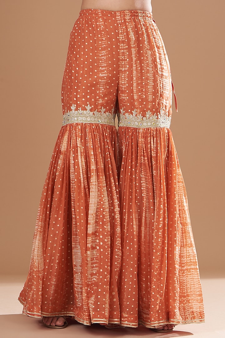 Brown Organza Embroidered Gharara Set by Kisneel by Pam at Pernia's Pop Up Shop