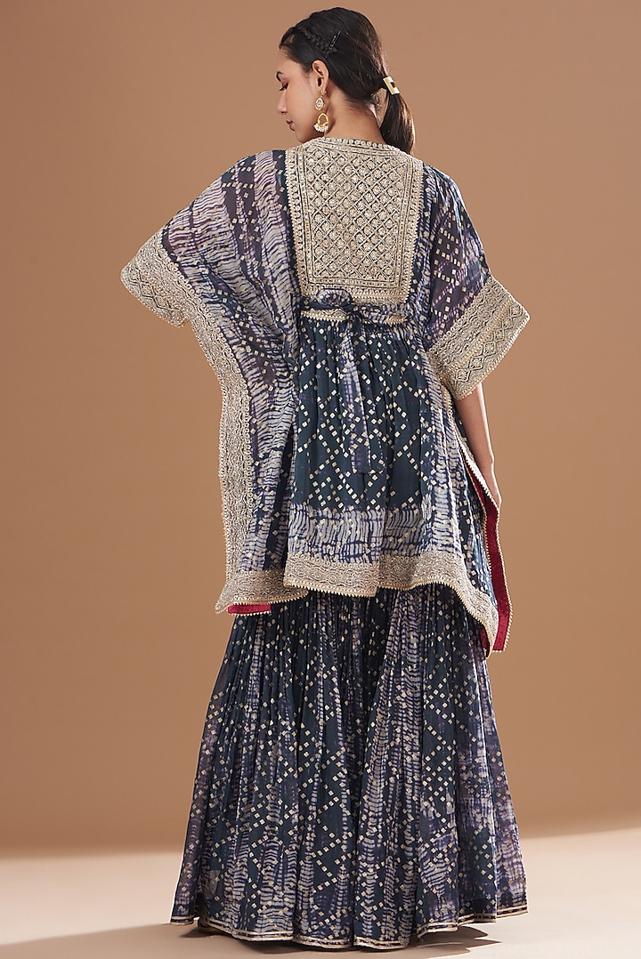 Charcoal Organza Foil & Tie-Dye Printed Gharara Set by Kisneel by Pam at Pernia's Pop Up Shop