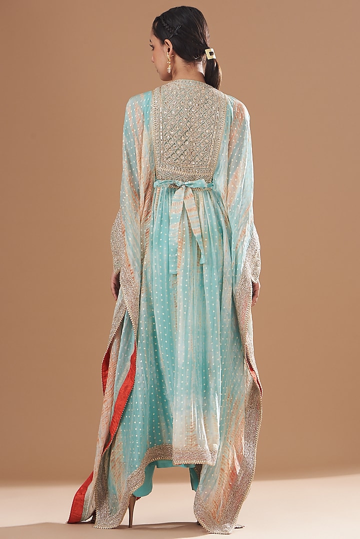 Aqua Organza Embroidered Kaftan Set by Kisneel by Pam at Pernia's Pop Up Shop