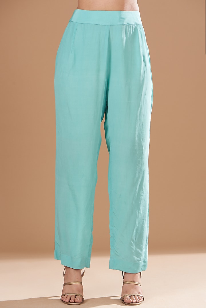 Aqua Organza Embroidered Kaftan Set by Kisneel by Pam at Pernia's Pop Up Shop