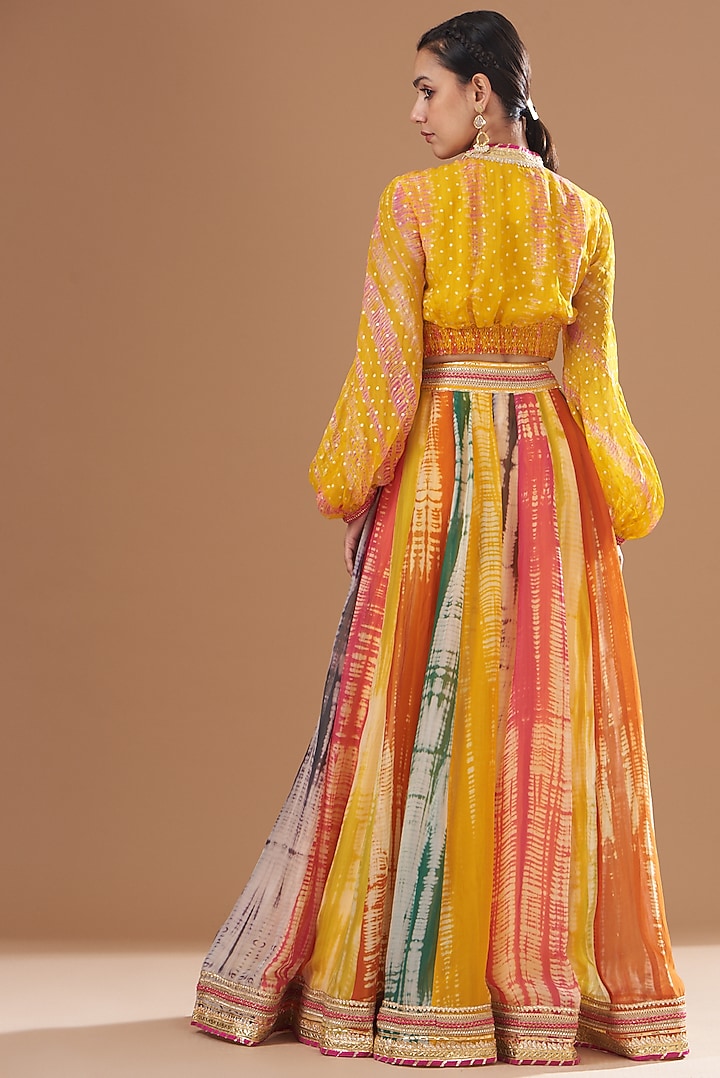 Multi-Colored Organza Tie-Dyed Wedding Lehenga Set by Kisneel by Pam at Pernia's Pop Up Shop