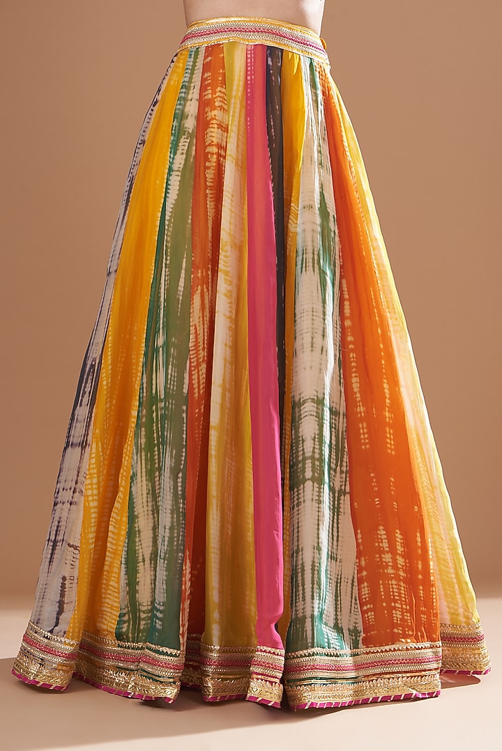 Multi-Colored Organza Tie-Dyed Wedding Lehenga Set by Kisneel by Pam at Pernia's Pop Up Shop