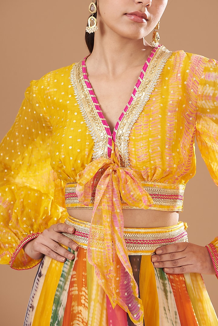 Multi-Colored Organza Tie-Dyed Wedding Lehenga Set by Kisneel by Pam at Pernia's Pop Up Shop