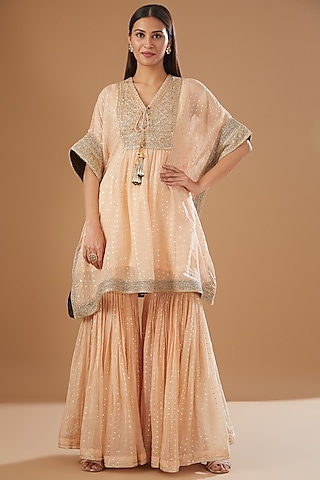 Peach Organza Gharara Set by Kisneel by Pam