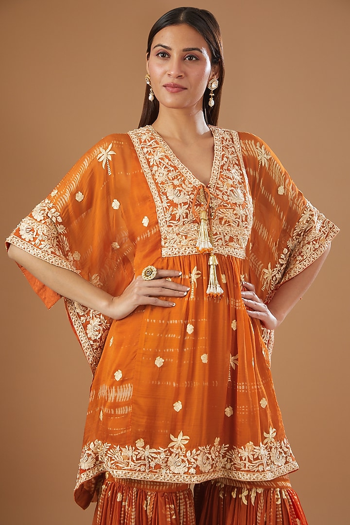 Rust Organza Printed Gharara Set by Kisneel by Pam at Pernia's Pop Up Shop