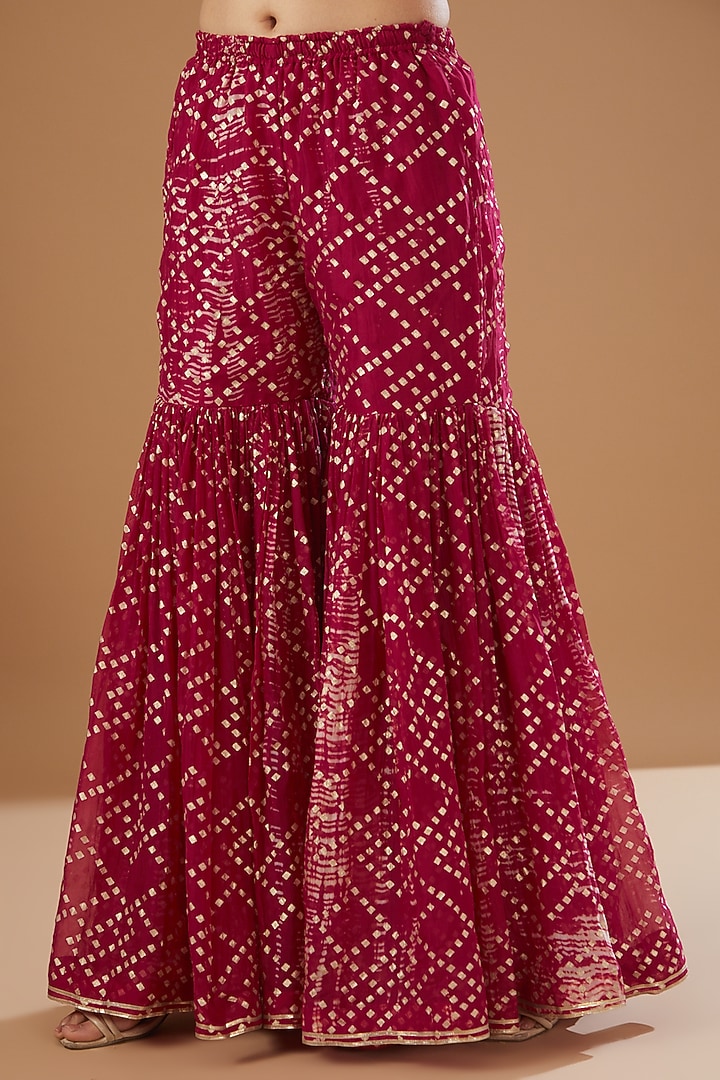 Fuchsia Organza Printed Gharara Set by Kisneel by Pam at Pernia's Pop Up Shop