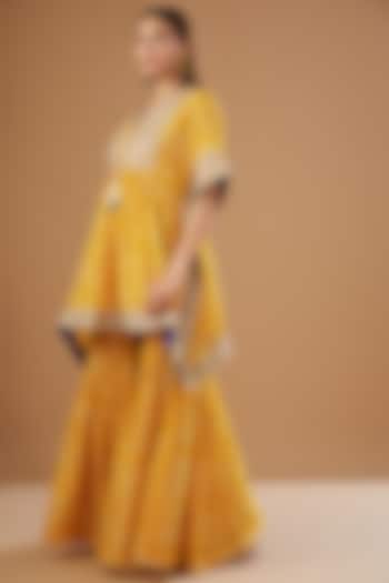 Yellow Organza Printed Gharara Set by Kisneel by Pam at Pernia's Pop Up Shop