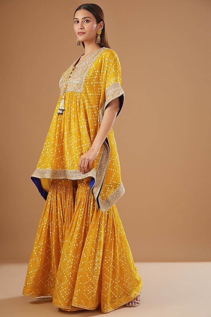 Yellow Organza Printed Gharara Set by Kisneel by Pam at Pernia's Pop Up Shop