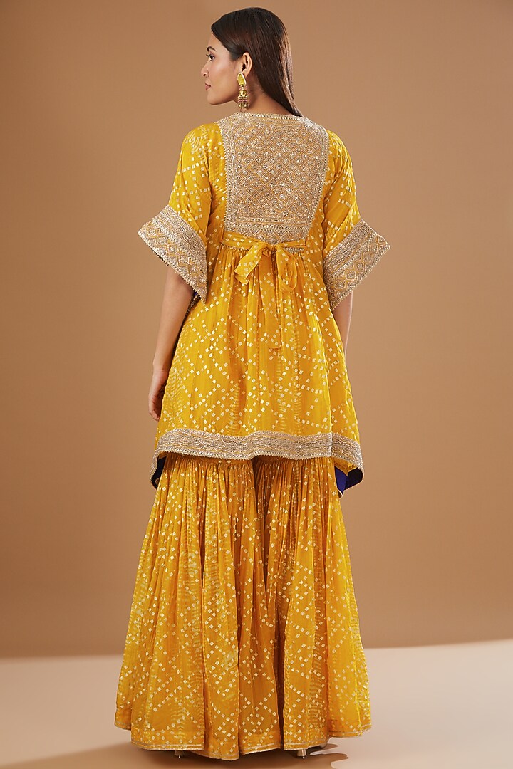 Yellow Organza Printed Gharara Set by Kisneel by Pam at Pernia's Pop Up Shop