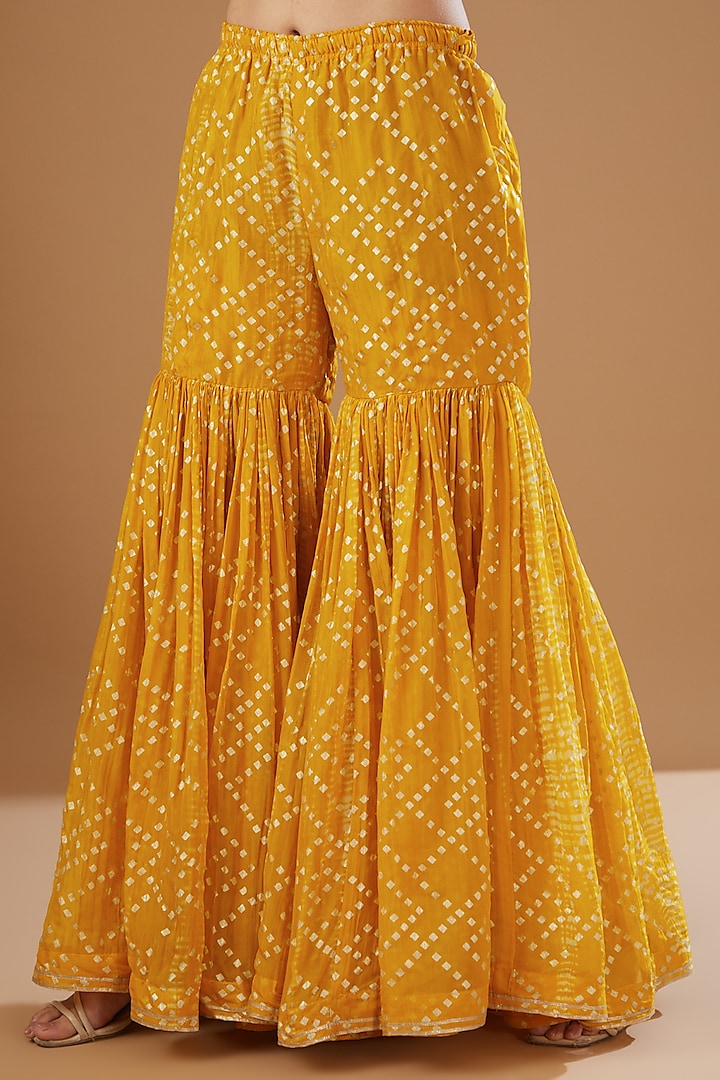 Yellow Organza Printed Gharara Set by Kisneel by Pam at Pernia's Pop Up Shop