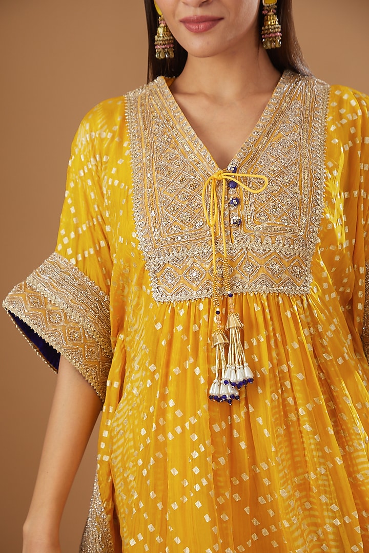 Yellow Organza Printed Gharara Set by Kisneel by Pam at Pernia's Pop Up Shop