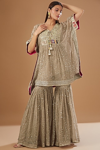 Nude Organza Gharara Set by Kisneel by Pam