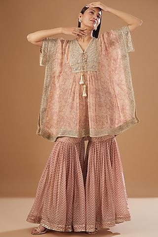 Rose Pink Organza Gharara Set by Kisneel by Pam