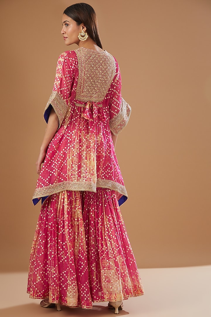 Hot Pink Organza Printed Gharara Set by Kisneel by Pam at Pernia's Pop Up Shop