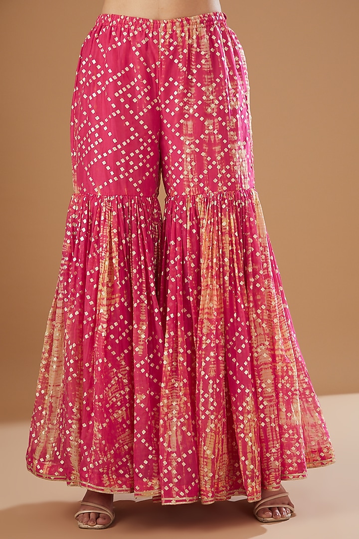 Hot Pink Organza Printed Gharara Set by Kisneel by Pam at Pernia's Pop Up Shop