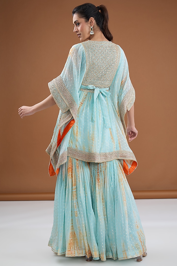 Aqua Viscose Organza & Cotton Tie-Dye Gharara Set by Kisneel by Pam at Pernia's Pop Up Shop