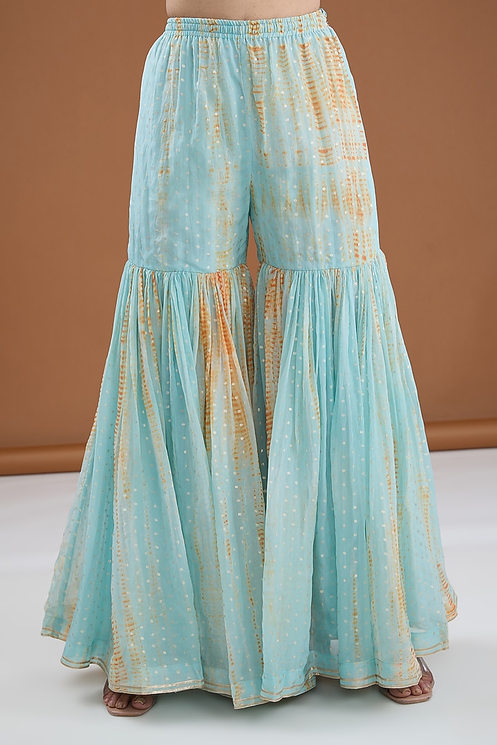 Aqua Viscose Organza & Cotton Tie-Dye Gharara Set by Kisneel by Pam at Pernia's Pop Up Shop