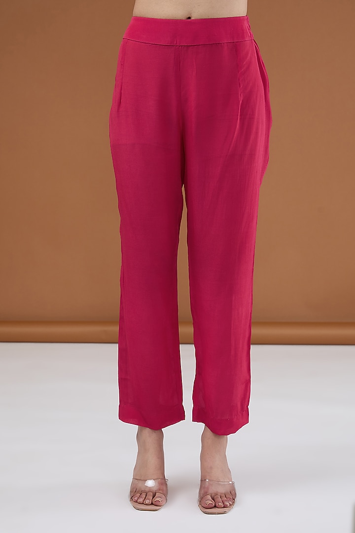 Fuchsia Viscose Organza Tie-Dye Zari Embroidered & Foil Printed Kaftan Set by Kisneel by Pam at Pernia's Pop Up Shop
