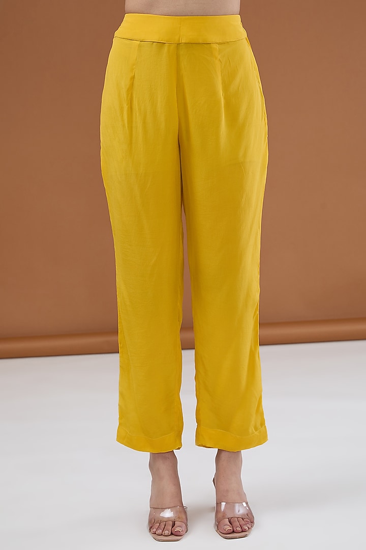 Yellow Viscose Organza Zari Embroidered & Foil Printed Kaftan Set by Kisneel by Pam at Pernia's Pop Up Shop