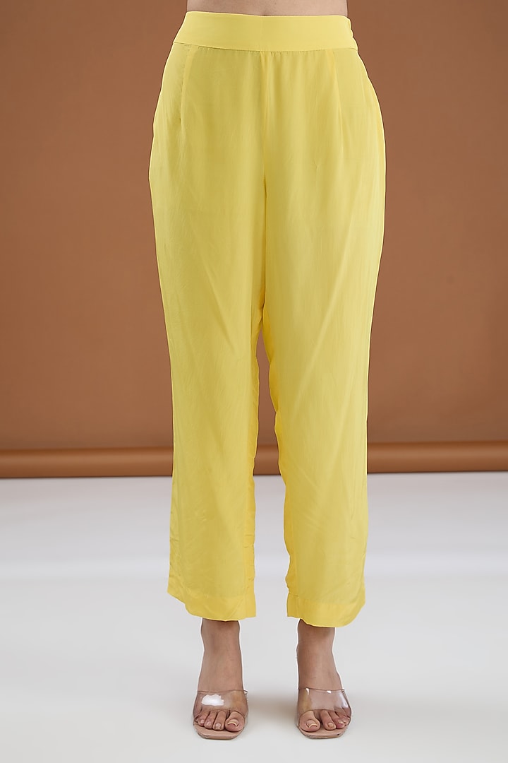 Yellow Viscose Chiffon Tie-dye Zari Embroidered & Foil Printed Kurta Set by Kisneel by Pam at Pernia's Pop Up Shop