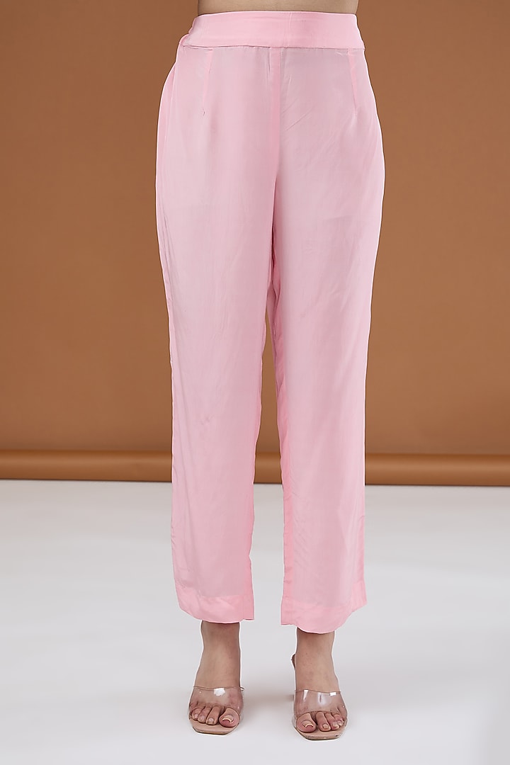 Candy Pink Viscose Organza Tie-dye Zari Embroidered & Foil Printed Kaftan Set by Kisneel by Pam at Pernia's Pop Up Shop