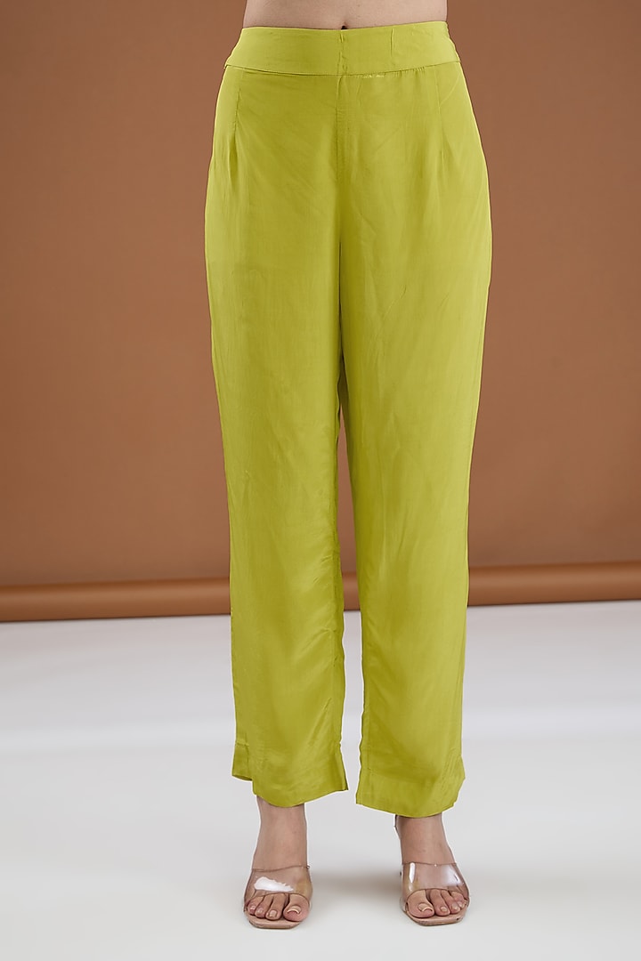 Lime Green Viscose Organza Tie-Dye Zari & Foil Printed Kaftan Set by Kisneel by Pam at Pernia's Pop Up Shop
