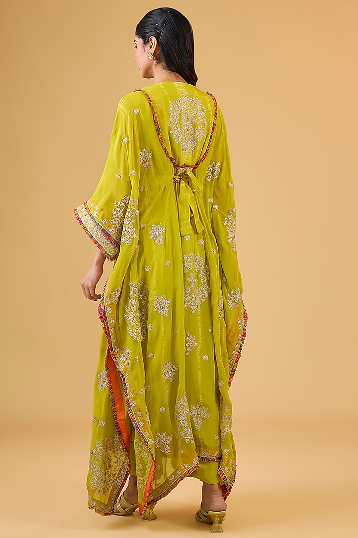 Green Organza Sequins Work Kaftan Set by Kisneel by Pam at Pernia's Pop Up Shop