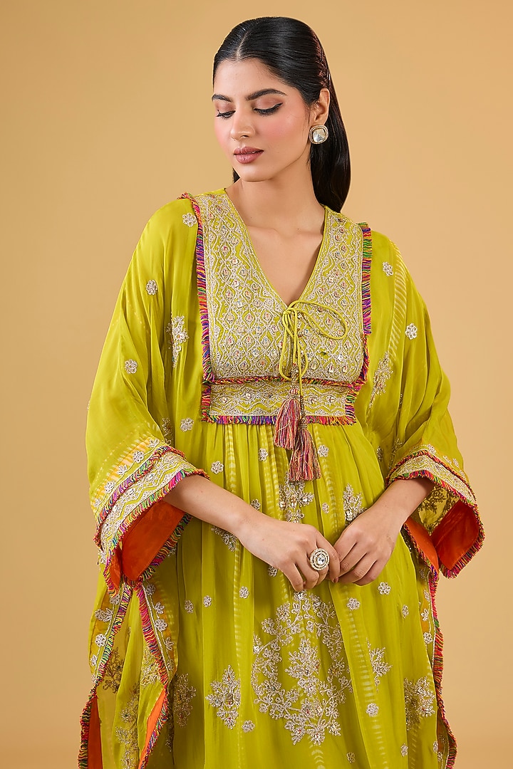Green Organza Sequins Work Kaftan Set by Kisneel by Pam at Pernia's Pop Up Shop